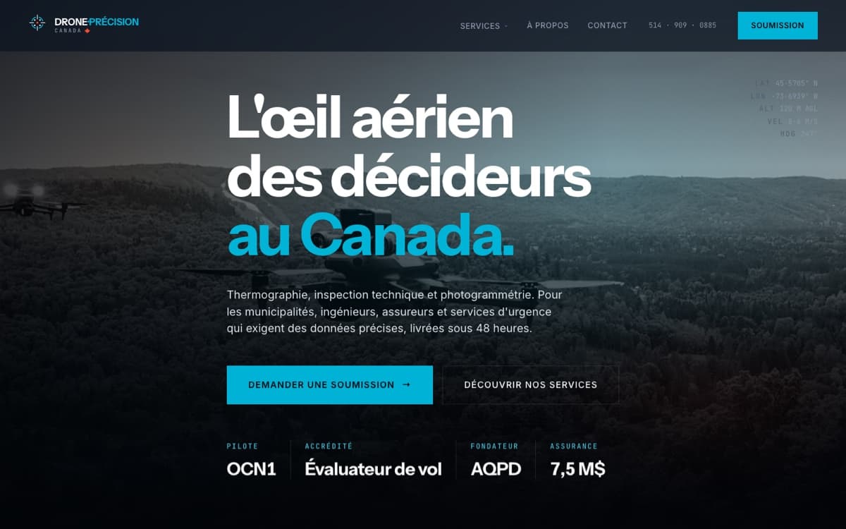 Site web de Drone Précision Canada, conçu par Justine Rodier