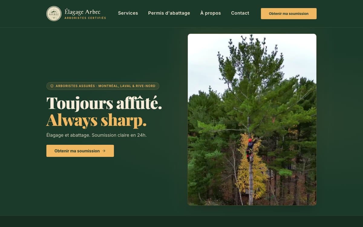 Site web d'Élagage Arbec, conçu par Justine Rodier